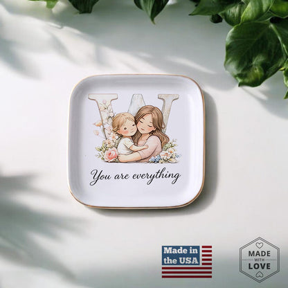 💍 Personalized Initial Jewelry Tray – “You Are Everything” with Floral Design