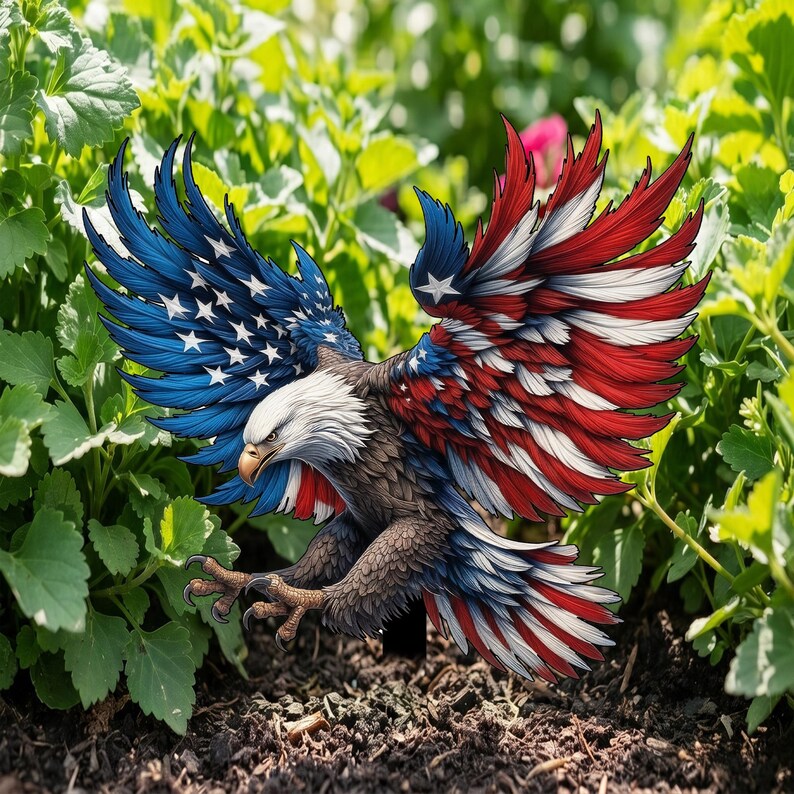 🦅 2D American Flag Eagle Metal Yard Stake