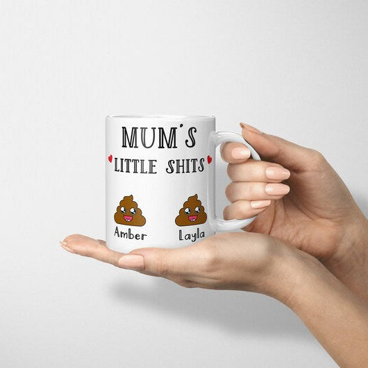 Personalized Mum Gift – "Mum's Little Shits" Mug and Coaster Set