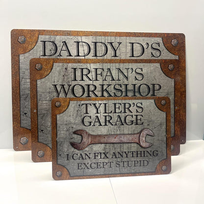 👨‍🔧 Father’s Day Gift – Custom Garage Sign | “Can’t Fix Stupid” Rust & Steel Design