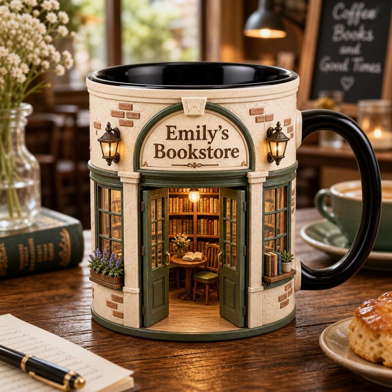 ☕ Personalized Bookstore Mug – Custom Book Lover Gift, Cozy Reading Nook Coffee Cup