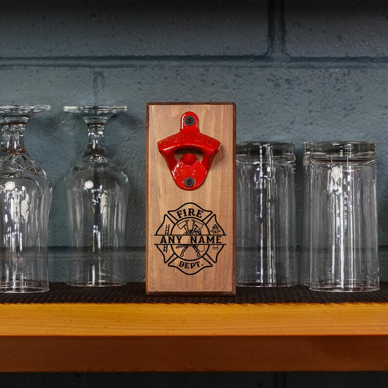 🔥 Personalized Firefighter Bottle Opener – Custom Fireman Gift
