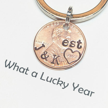🍀 Personalized Lucky Penny Keychain – Hand Stamped Real U.S. Penny Gift for Couples & Anniversaries