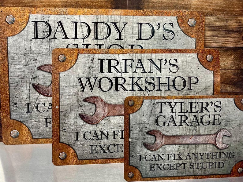 👨‍🔧 Father’s Day Gift – Custom Garage Sign | “Can’t Fix Stupid” Rust & Steel Design