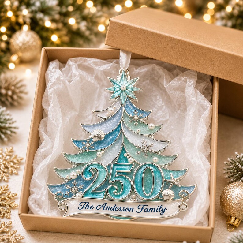 Personalized Sea Glass America 250th Christmas Ornament