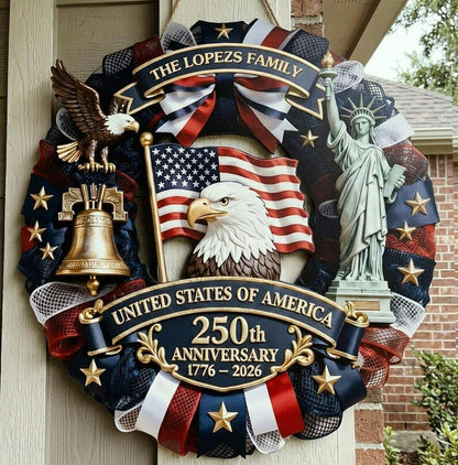 ✨Personalized America 250th Anniversary Wood Wreath – 1776-2026 Patriotic Door Sign