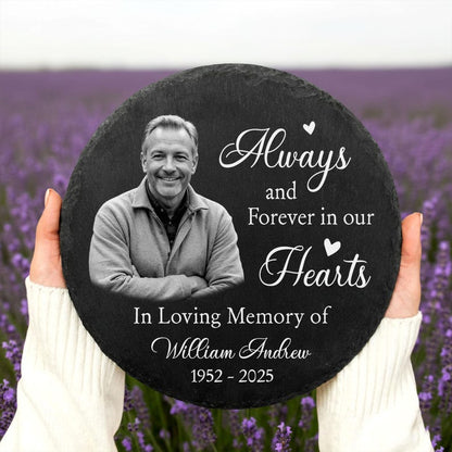 Custom Photo Memorial Garden Stone – Personalized Heart or Circle Slate Plaque