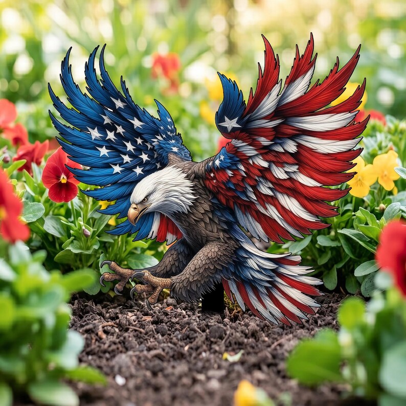 🦅 2D American Flag Eagle Metal Yard Stake