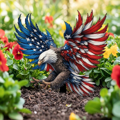 🦅 2D American Flag Eagle Metal Yard Stake