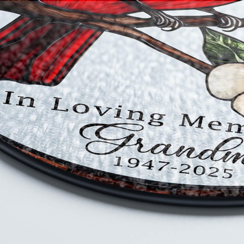 🕊️ Personalized Memorial Stained Glass Suncatcher – Cardinal Glass Decor