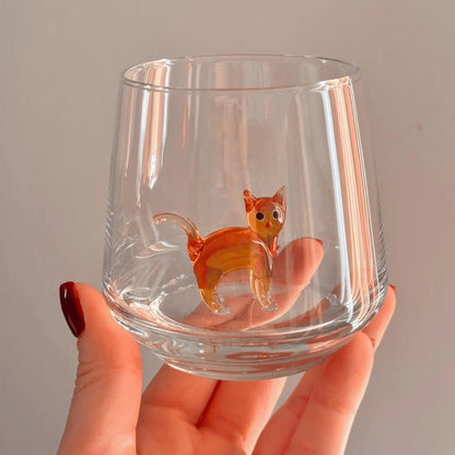 🐱 3D Inner Cat Glass Cup – Handmade Stemless Tumbler