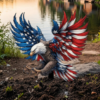 🦅 2D American Flag Eagle Metal Yard Stake