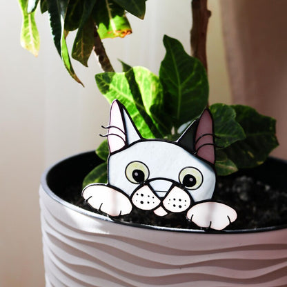 🐱 Stained Glass Cat Plant Topper – Whimsical Garden Decor