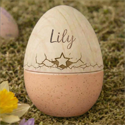 Personalized Engraved Wooden Easter Egg with Custom Name, Fillable Bunny/Flower/Tree/Star Keepsake, Reusable Easter Basket Decor & Gift for Kids