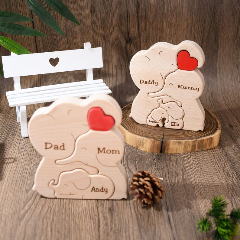 🐘Wooden Elephant Family Puzzle – Animal Family Decor