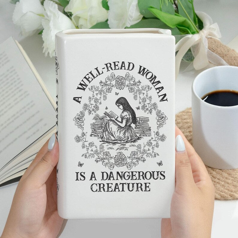 📚 Personalized Ceramic Book Vase – Home Decor Gift for Book Lovers
