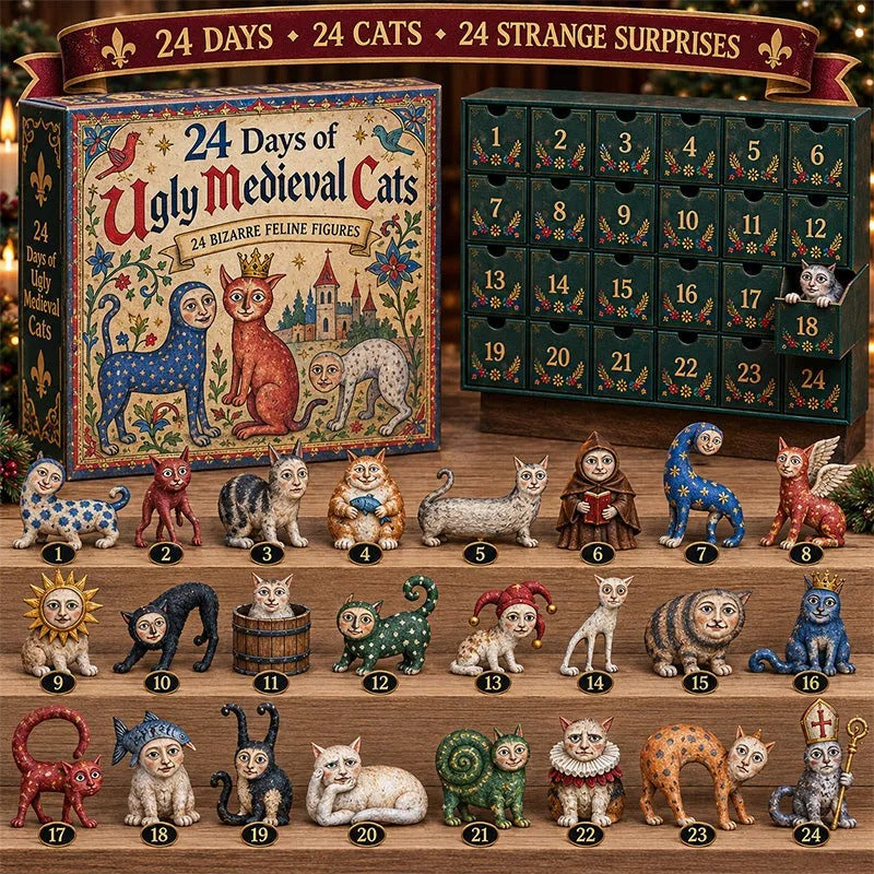 🐱 24 Days of Ugly Medieval Cats Advent Calendar – Bizarre Feline Blind Box Figures