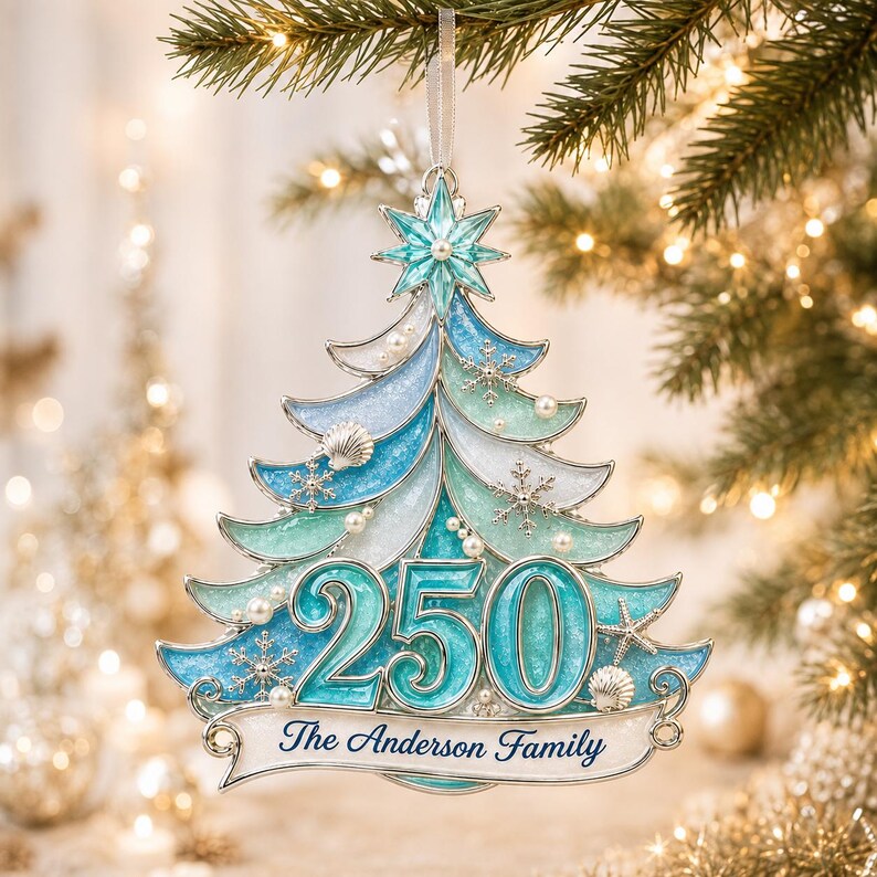 Personalized Sea Glass America 250th Christmas Ornament