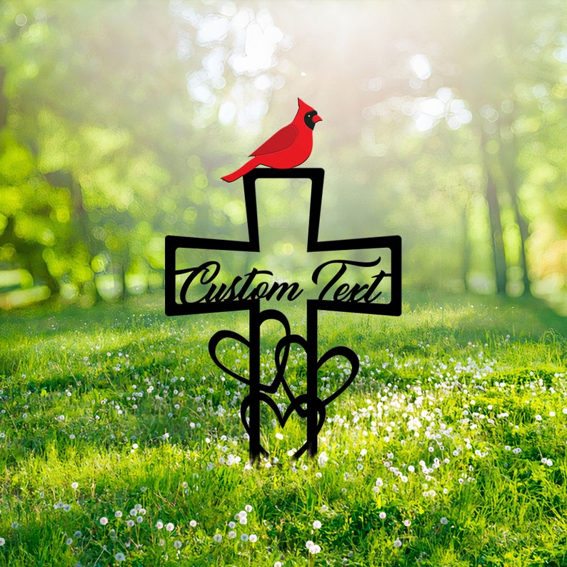 🐦 Custom Cardinal Memorial Stake – Laser Cut Metal Garden Sign