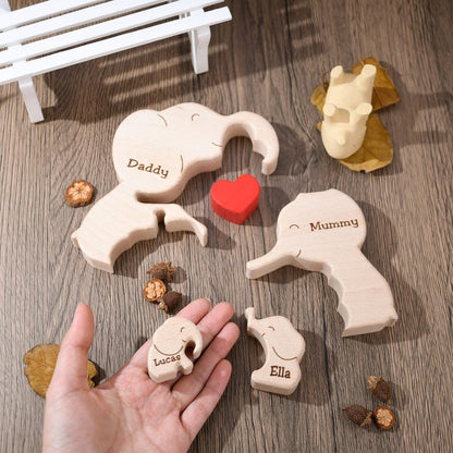 🐘Wooden Elephant Family Puzzle – Animal Family Decor