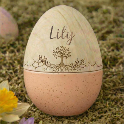 Personalized Engraved Wooden Easter Egg with Custom Name, Fillable Bunny/Flower/Tree/Star Keepsake, Reusable Easter Basket Decor & Gift for Kids