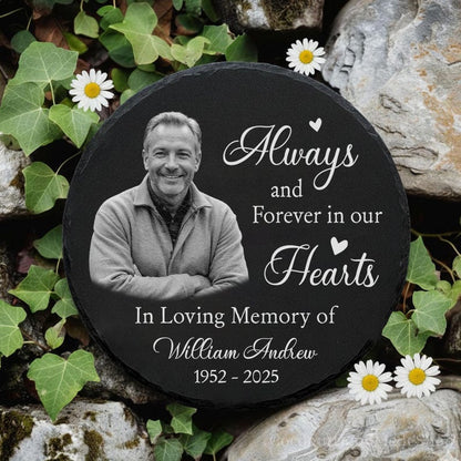 Custom Photo Memorial Garden Stone – Personalized Heart or Circle Slate Plaque