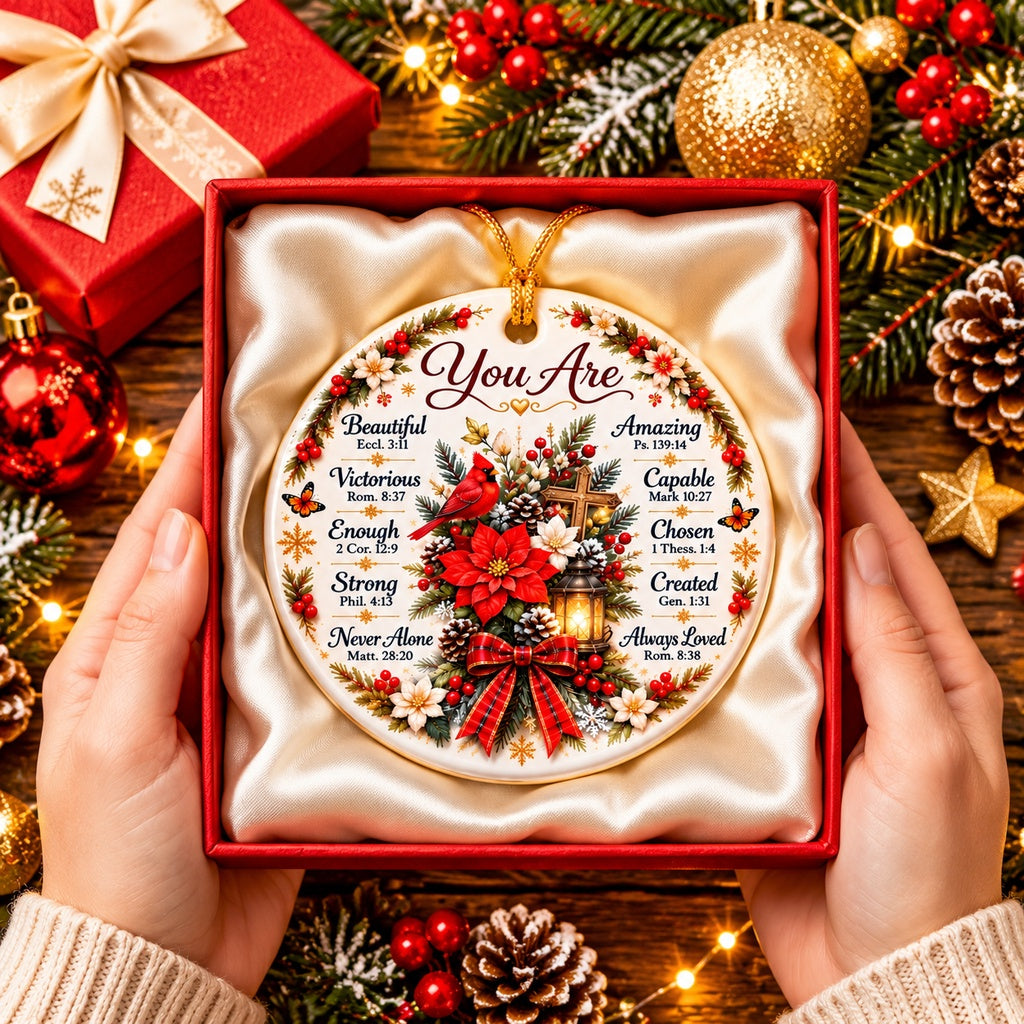 You Are Beautiful Amazing Christian Ceramic Ornament – Inspirational Bible Verse Christmas Tree Decoration, 8cm Round Keepsake Gift