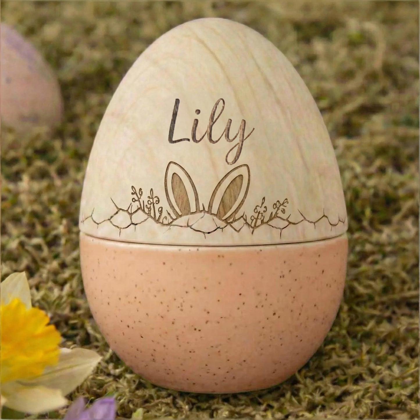Personalized Engraved Wooden Easter Egg with Custom Name, Fillable Bunny/Flower/Tree/Star Keepsake, Reusable Easter Basket Decor & Gift for Kids