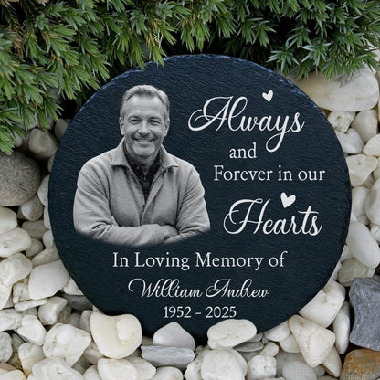 Custom Photo Memorial Garden Stone – Personalized Heart or Circle Slate Plaque