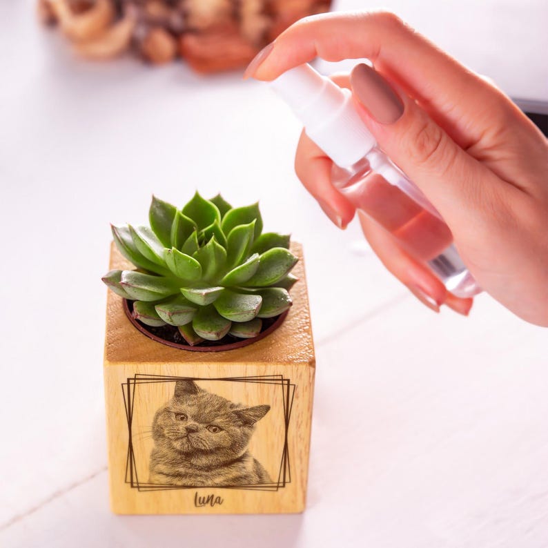 🌸Custom Pet Portrait Planter – Wood Succulent Pot with Photo