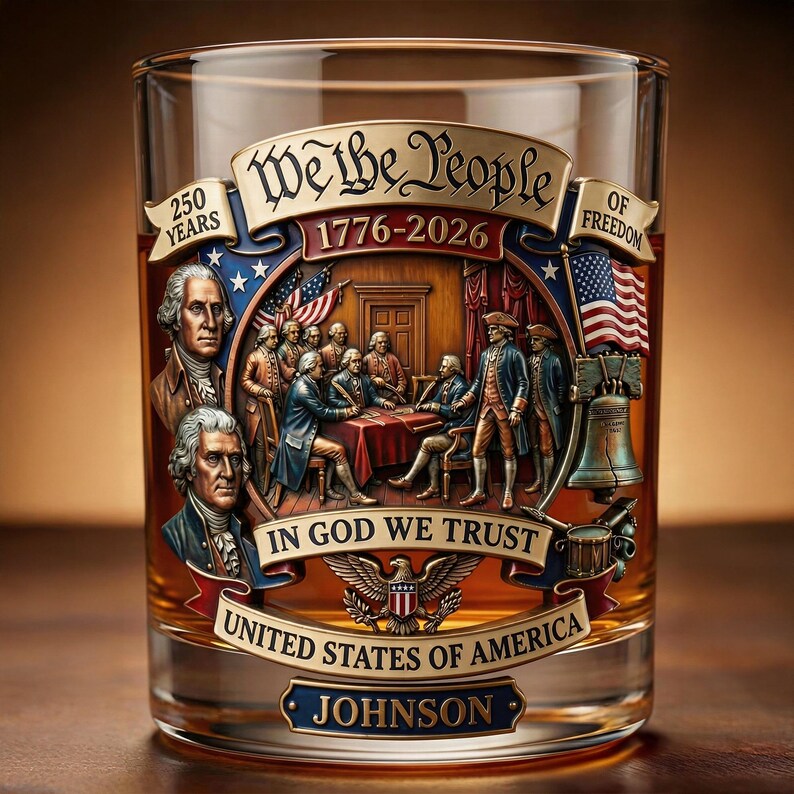 🥃 Personalized 250th Anniversary Patriotic Whiskey Glass
