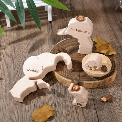 🐘Wooden Elephant Family Puzzle – Animal Family Decor