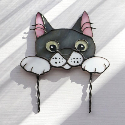 🐱 Stained Glass Cat Plant Topper – Whimsical Garden Decor