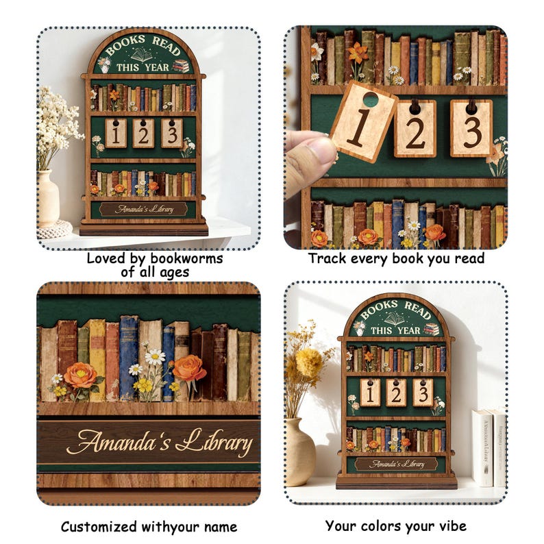 📚 Personalized Reading Tracker – Vintage Arched Wooden "Books Read This Year" Counter