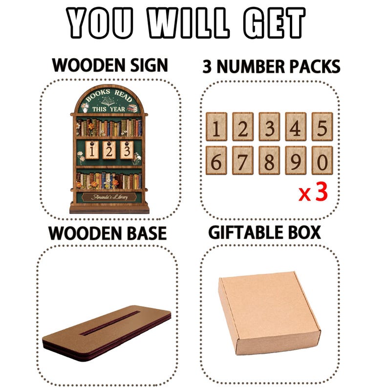 📚 Personalized Reading Tracker – Vintage Arched Wooden "Books Read This Year" Counter