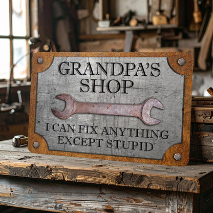👨‍🔧 Father’s Day Gift – Custom Garage Sign | “Can’t Fix Stupid” Rust & Steel Design
