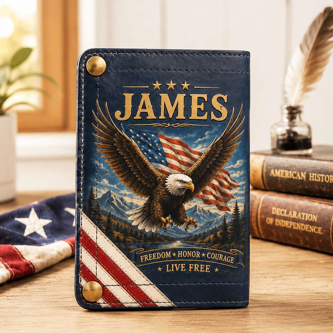 Personalized American Eagle Patriotic Leather Wallet