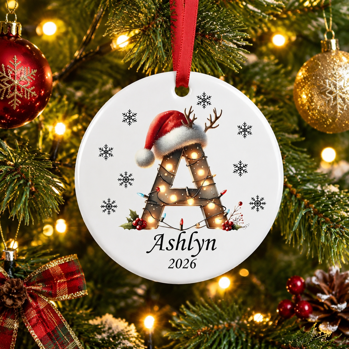 ✨💖 Christmas String Lights Personalized Initial Ornament 2026