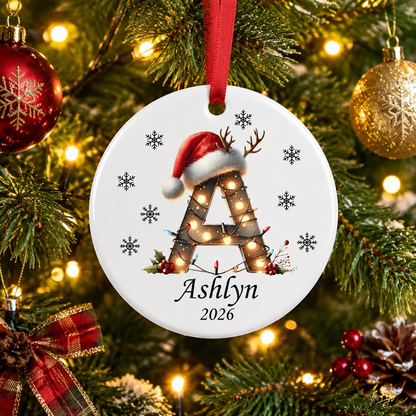 ✨💖 Christmas String Lights Personalized Initial Ornament 2026