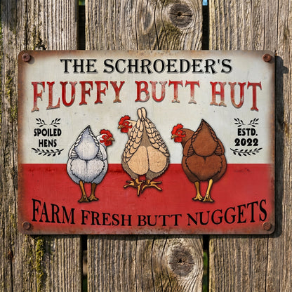 Personalized Metal Chicken Coop Sign-Fluffy Butt Hut