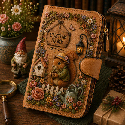 🌿 Personalized Garden Friends Wallet – Custom Name Leather Organizer