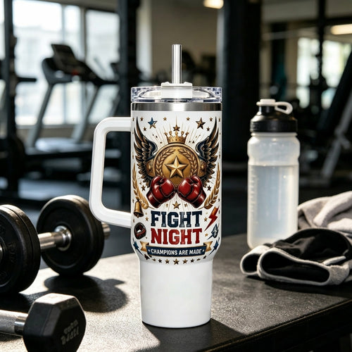 🥊 "Fight Night / Champion Spirit" Boxing Tumbler-40oz Heavyweight Spirit with Handle & Straw