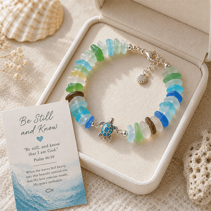 🌊🐢 Sea Glass Blessing Bracelet