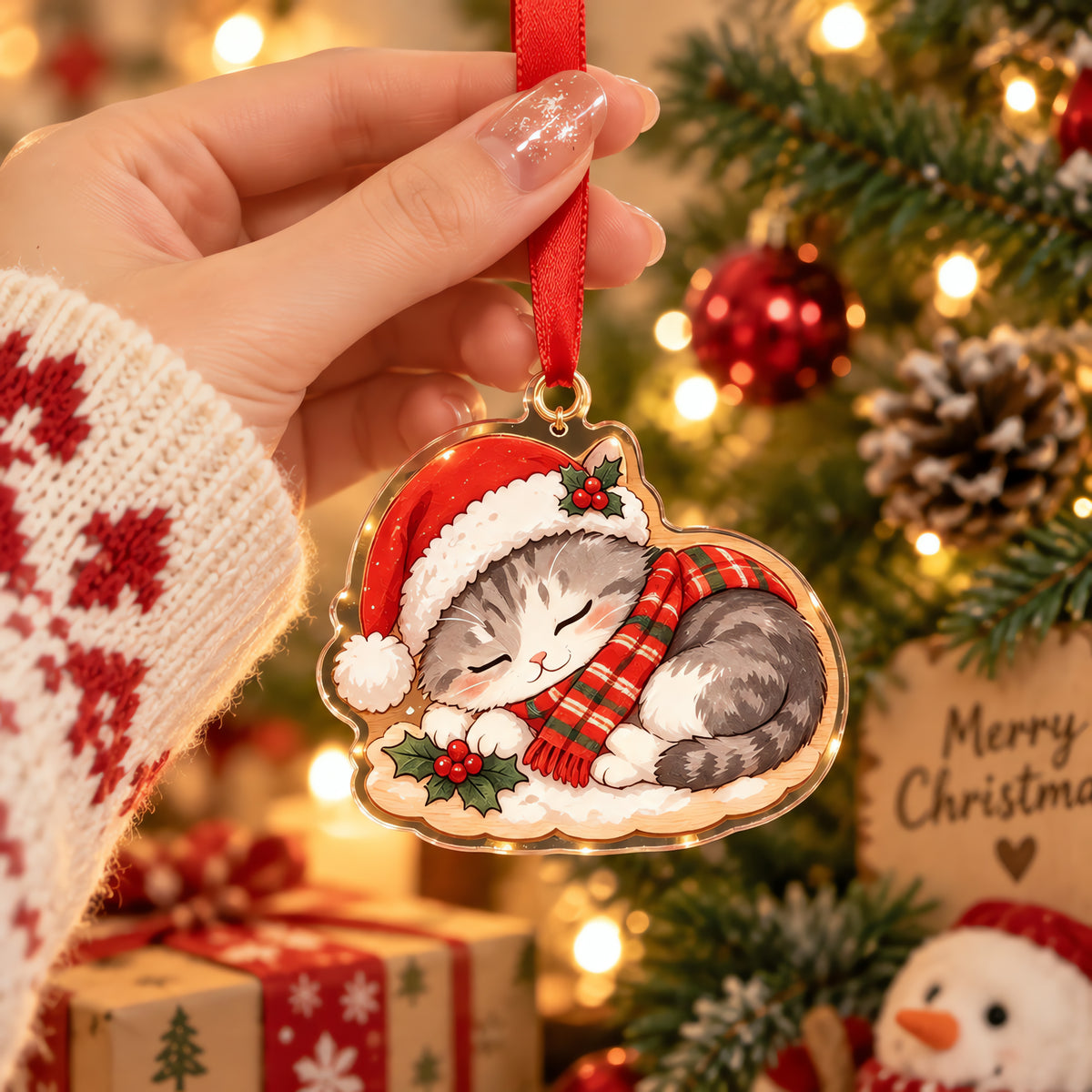 🎄🐱Festive Christmas Cat Ornament – Adorable Feline Friends for Your Holiday Tree