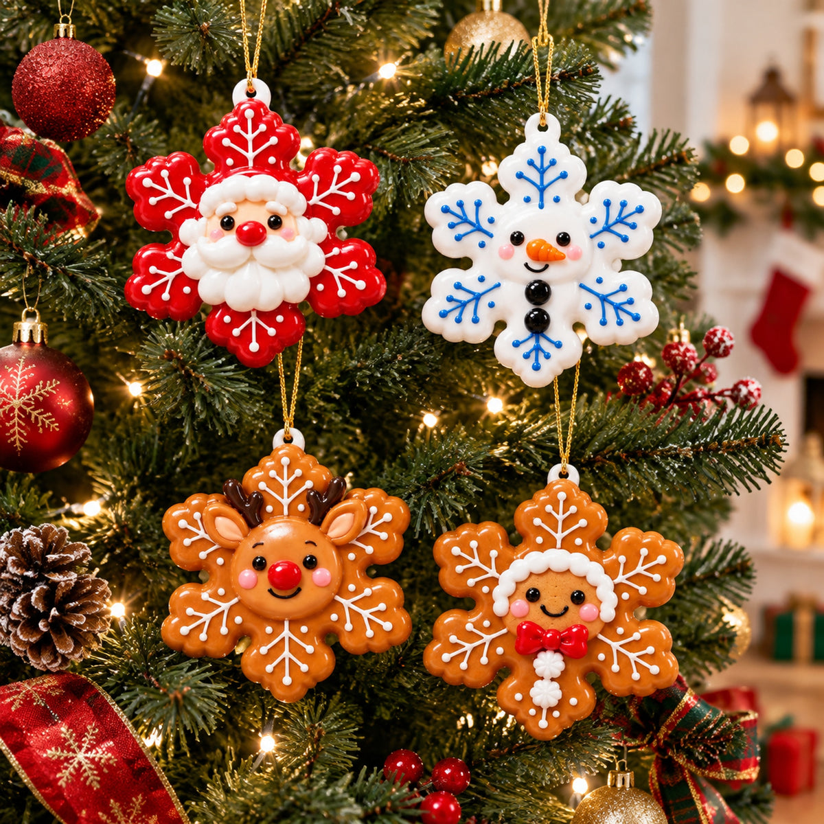 🎄🍪Christmas Snowflake Ornaments – Sweet Holiday Characters for Your Christmas Tree
