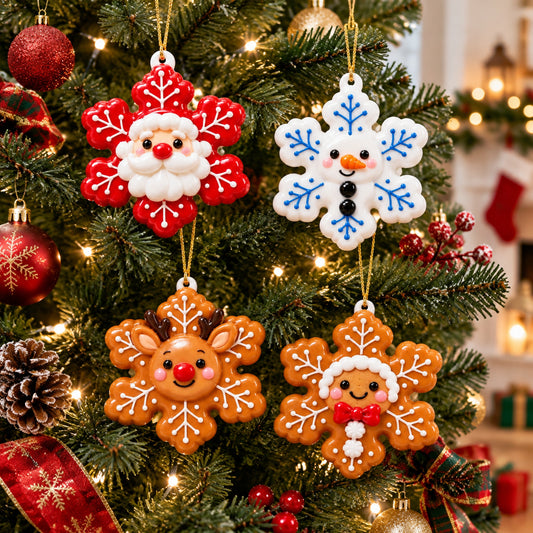🎄🍪Christmas Snowflake Ornaments – Sweet Holiday Characters for Your Christmas Tree
