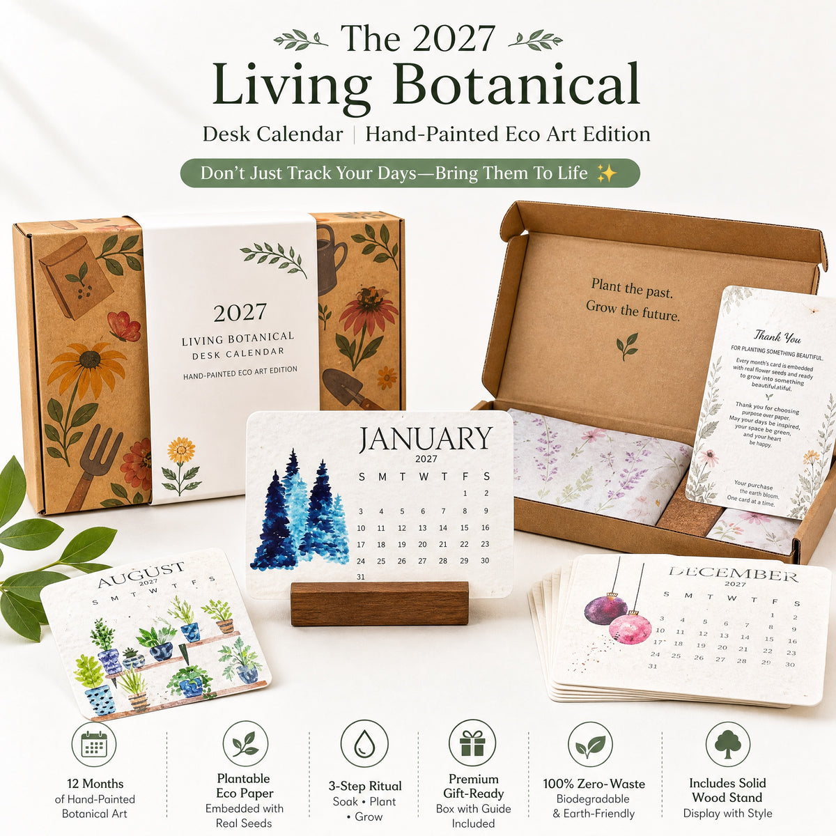 The 2027 Living Botanical Desk Calendar | Hand-Painted Eco Art Edition