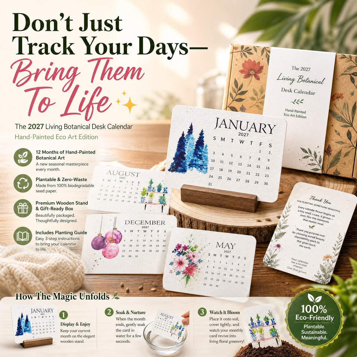 The 2027 Living Botanical Desk Calendar | Hand-Painted Eco Art Edition