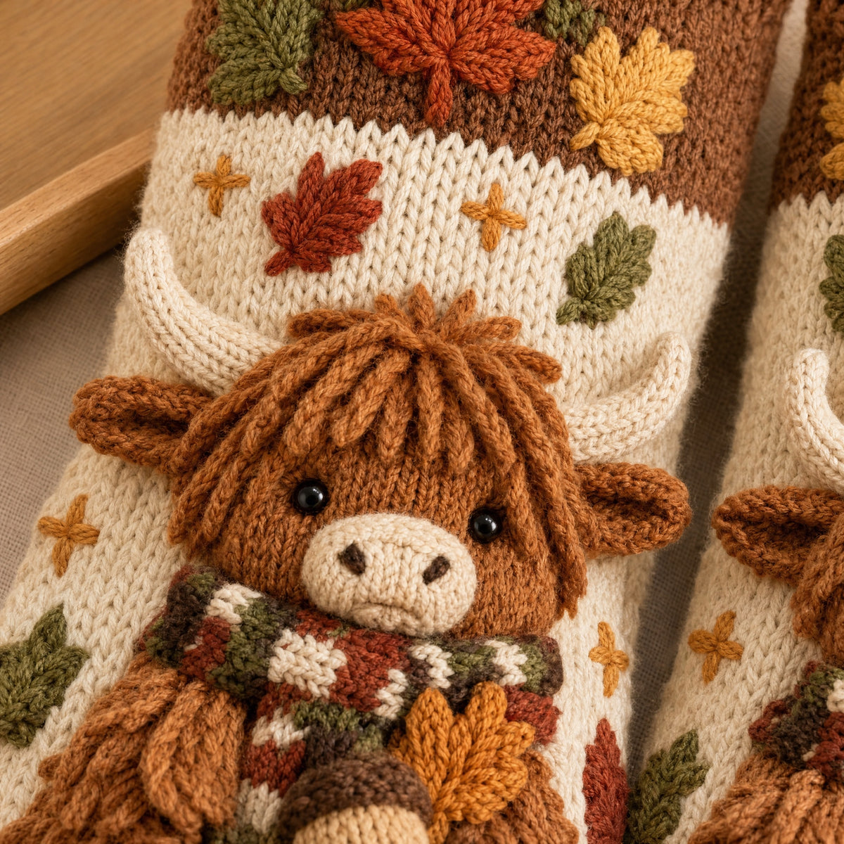 🍂🧦Cozy Autumn Crochet-Style Socks – Cute Woodland Friends & Cottagecore Charm