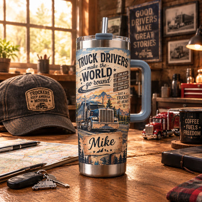 🚛☕Personalized Truck Driver Tumbler – A Custom Gift for the Road Warrior